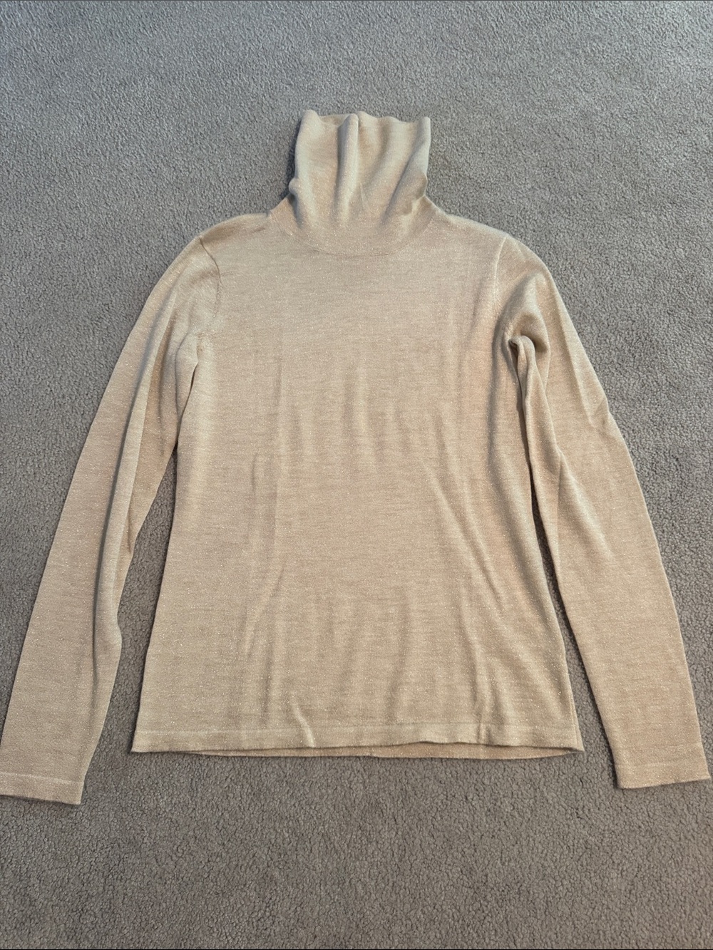 The Cashmere Project Beige Sparkly Turtleneck Sweater - Lightweight Long Sleeve
